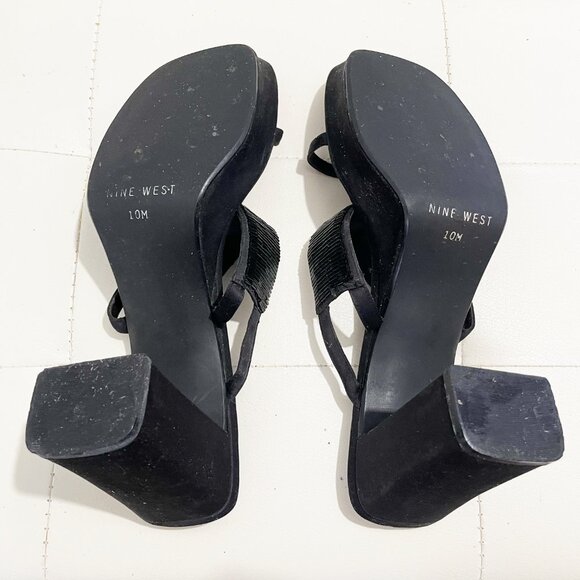 Nine West Black Vintage Block Heels Sandals w/Strap Embellishments | Size 10M - Picture 9 of 9